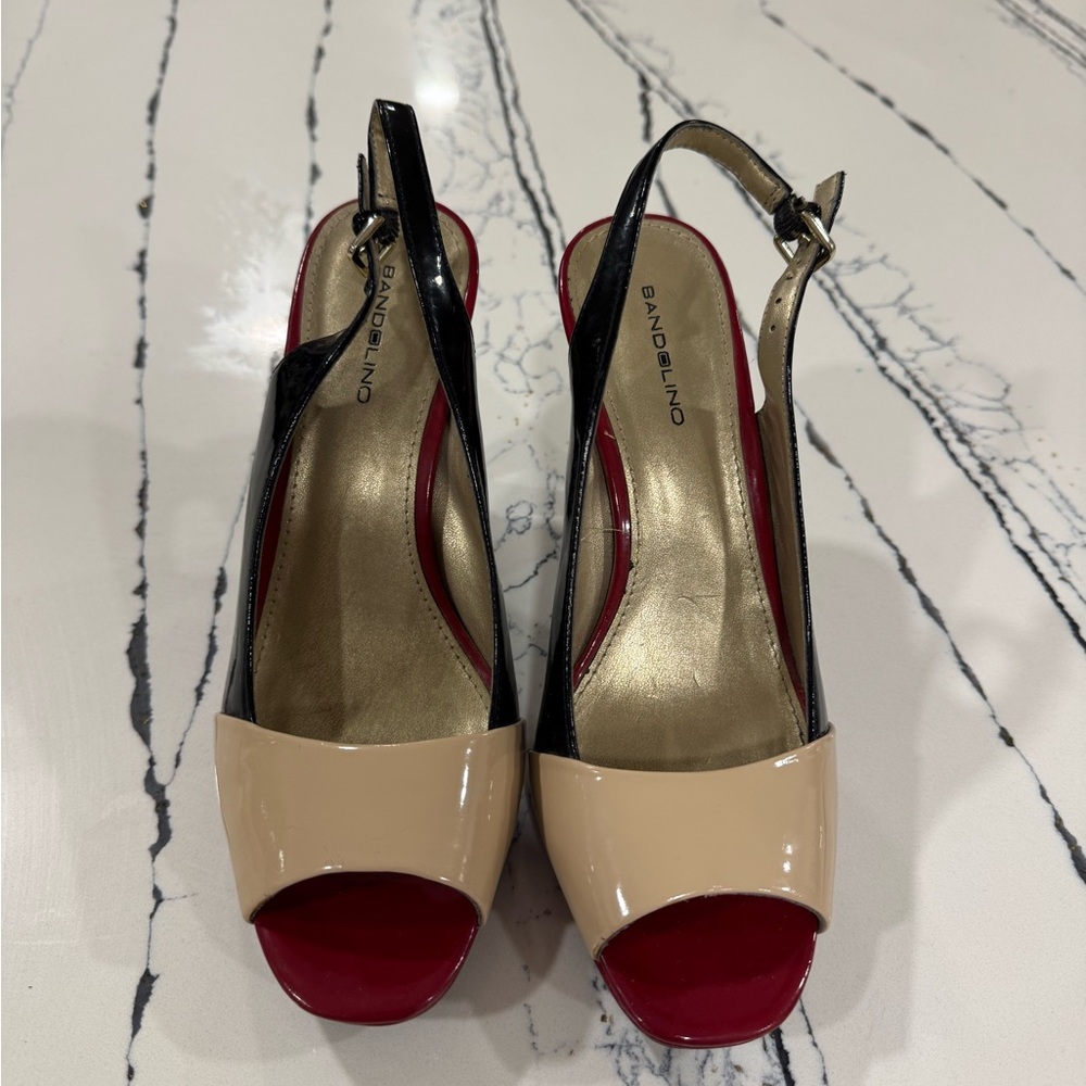 Bandolino Black, Red, and Cream Slingback Heels women’s size 8